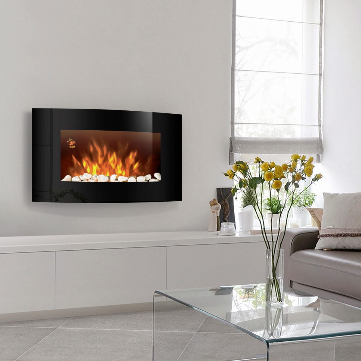 Bricocenter WALL MOUNTED ELECTRIC FIREPLACE FONT 4 2 POWER 1/2 KW WITH 24H TIMER
