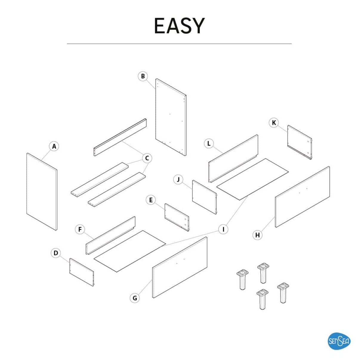 Bricocenter BASE MOBILE EASY 2 CASSETTI CM. L70XP40X79,5H BIANCO OPACO CON PIEDINI