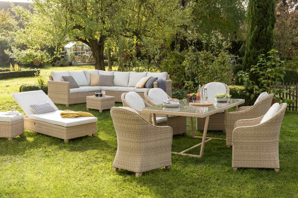 Bricocenter NATERIAL - MEDENA corner sofa, two seats and the table for 7 people, 150x90, synthetic rattan