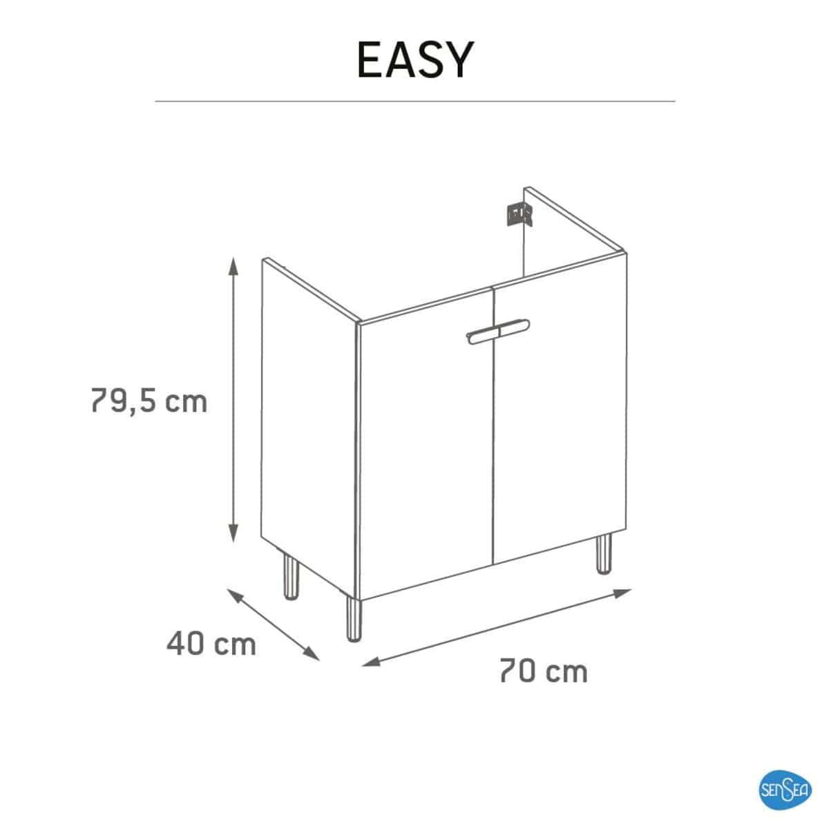 Bricocenter EASY MOBILE BASE UNIT 2 DOORS CM. L70XP40X79,5H MATT WHITE WITH FEET