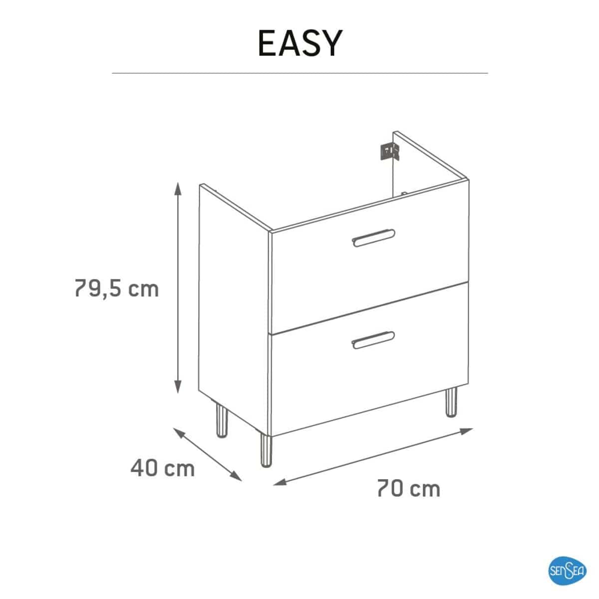 Bricocenter BASE MOBILE EASY 2 CASSETTI CM. L70XP40X79,5H BIANCO OPACO CON PIEDINI