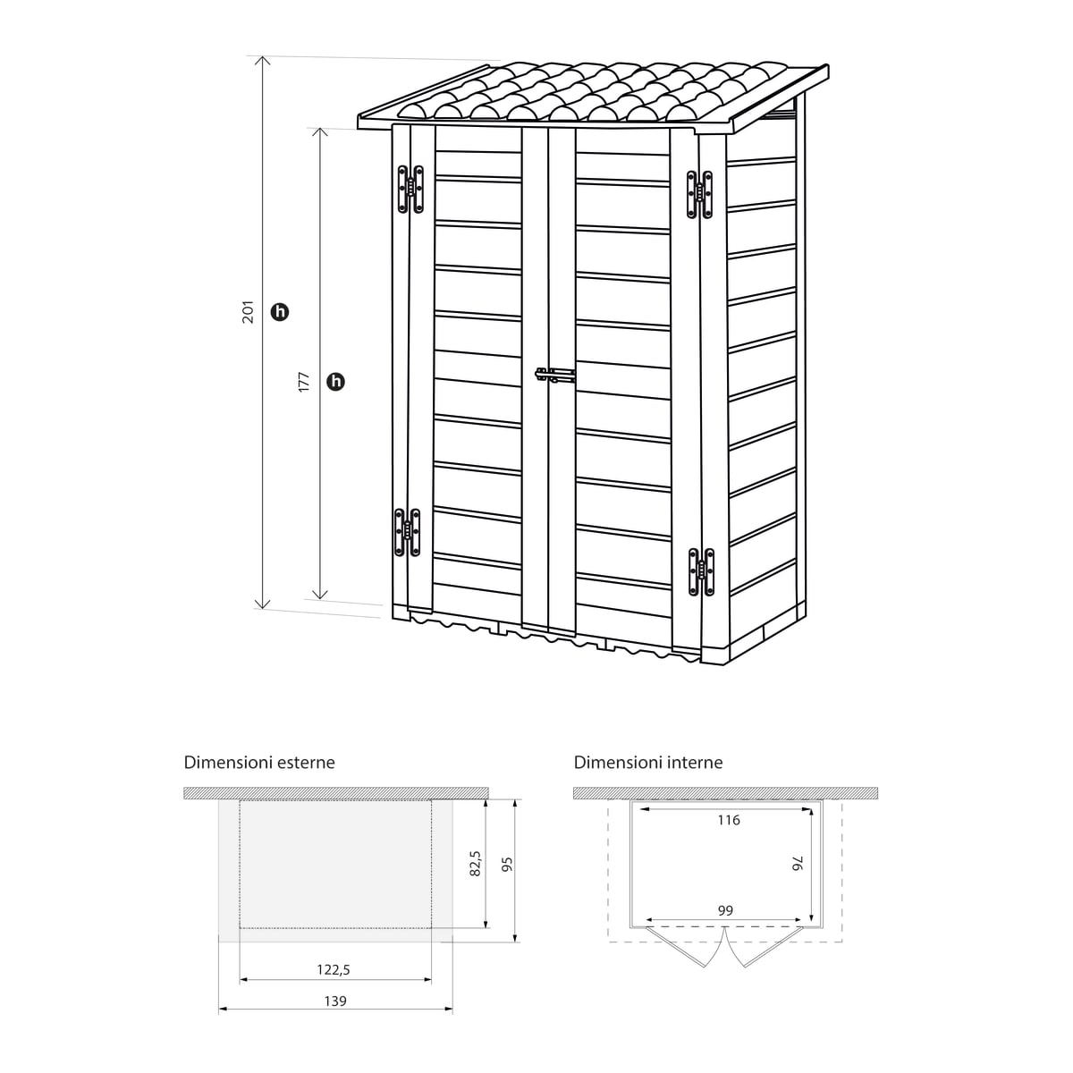 CASETTA DA GIARDINO TUSCANY GG 100.2P 139X95 H.201 GRIGIO