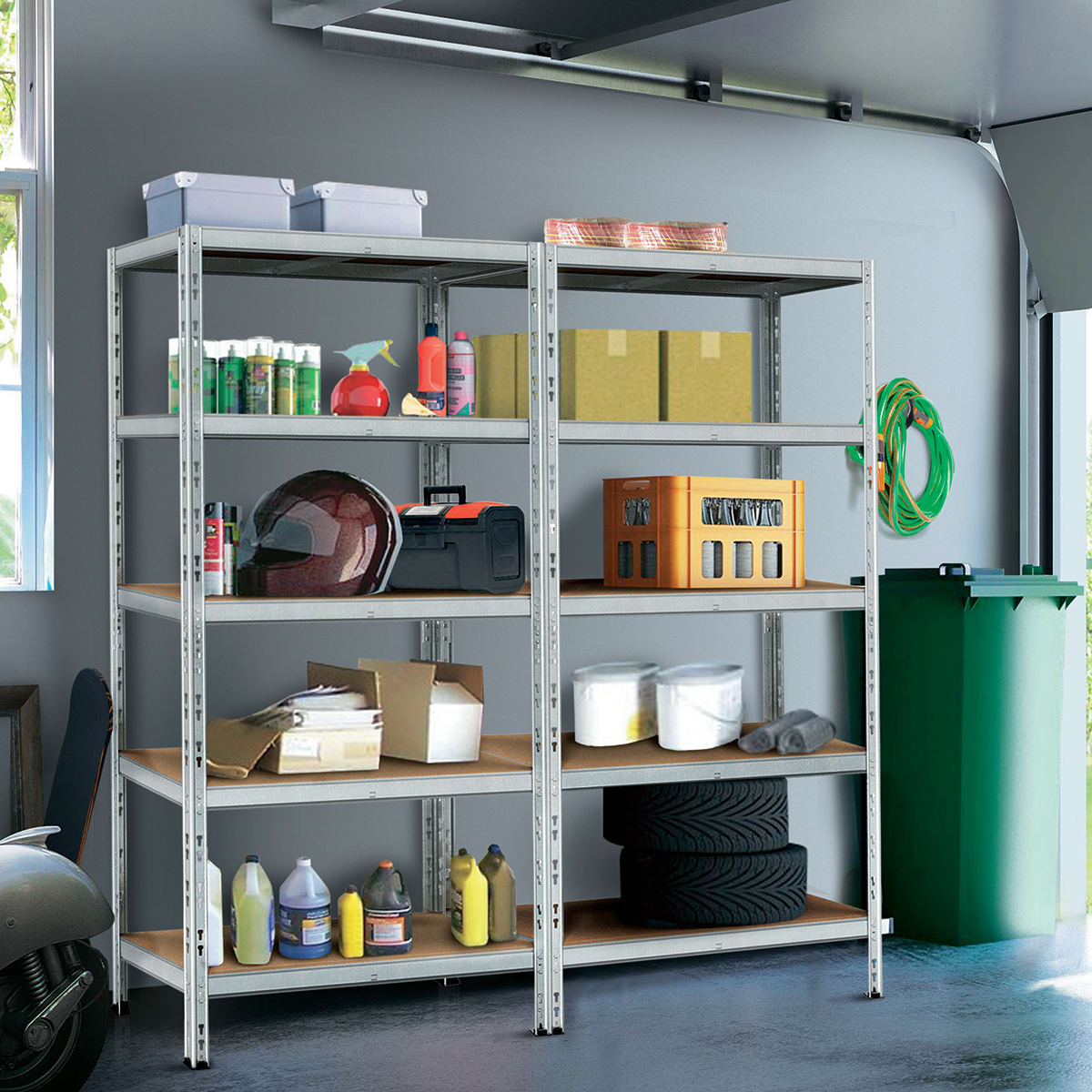 Metal and Wood Shelving L90XP40XH180CM, 175 KG, 5 Space Shelves