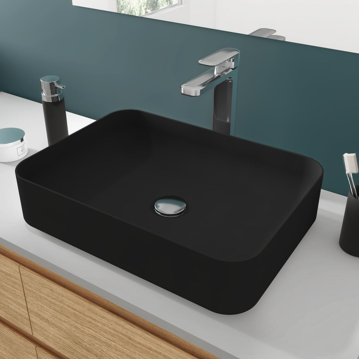 Matt black ceramic studio washbasin, 50 x 12 x 36 cm