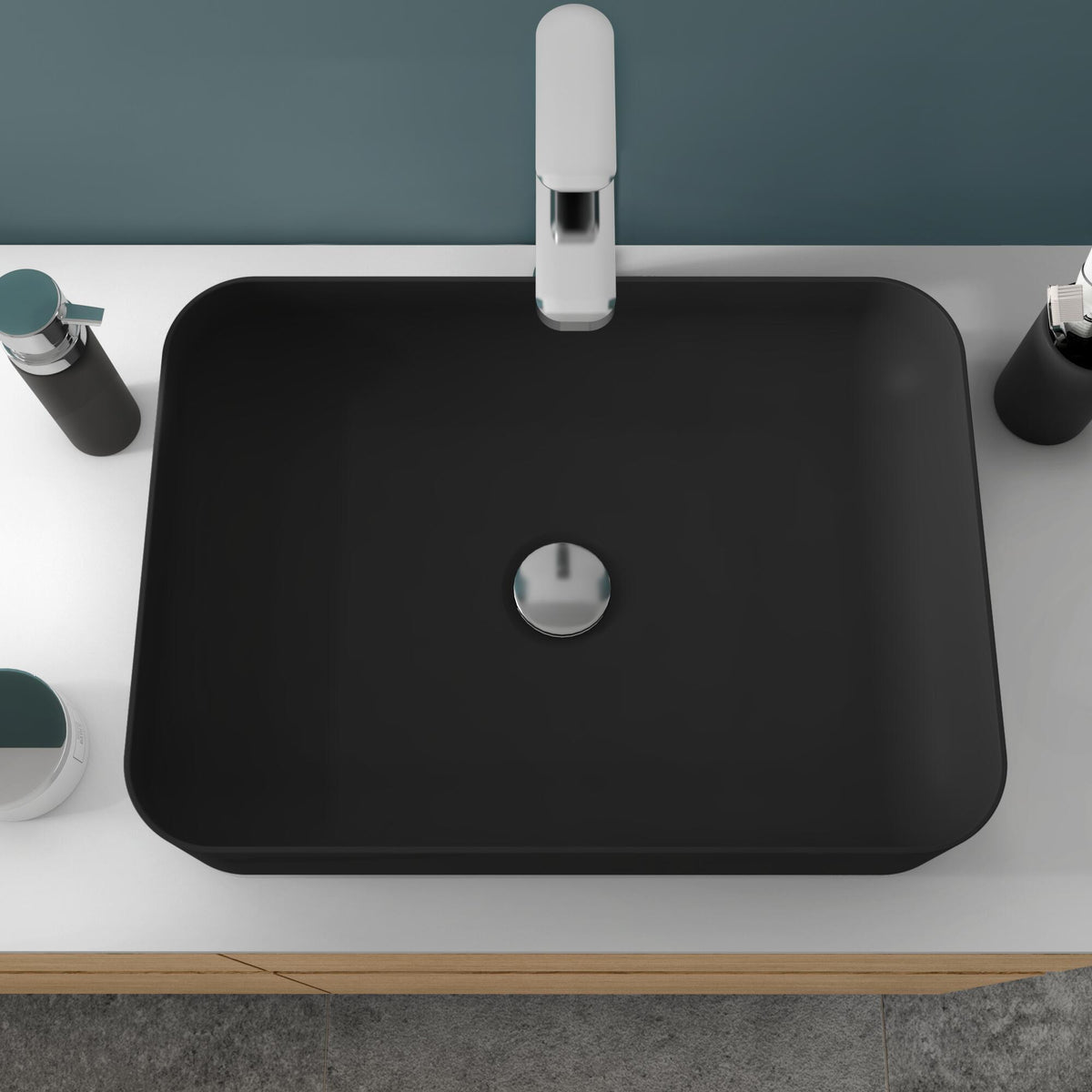 Matt black ceramic studio washbasin, 50 x 12 x 36 cm