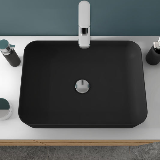 Matt black ceramic studio washbasin, 50 x 12 x 36 cm