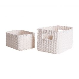 LISOU - SET 2 WOVEN PAPER BASKETS LARGE 21X16XH.14CM + SMALL 17X14XH.10CM - WHITE