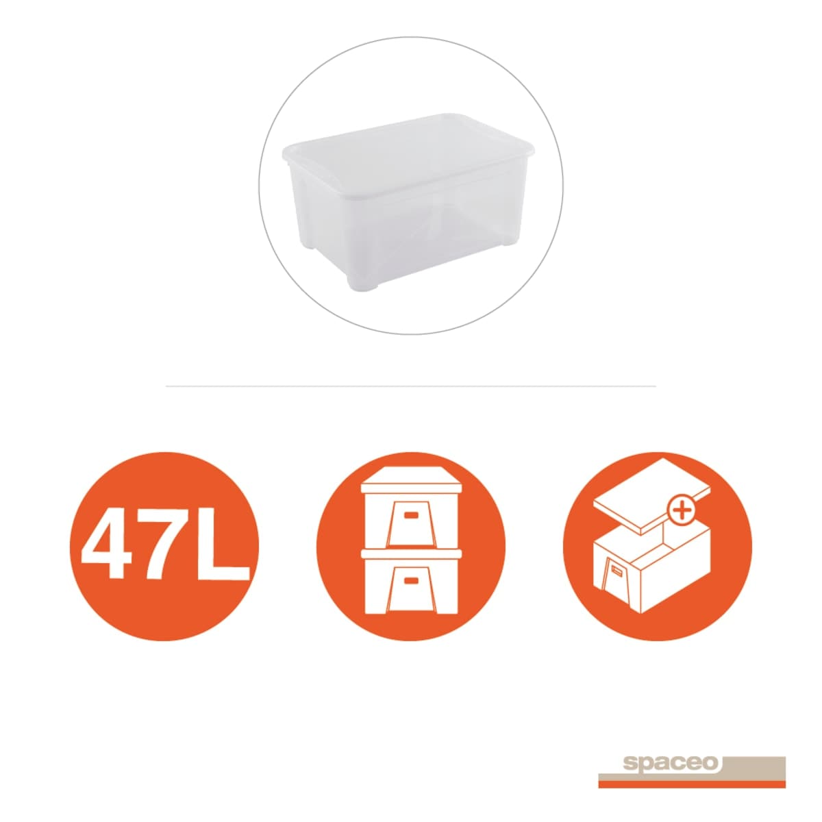 Bricocenter TRANSPARENT PLASTIC CONTAINER WITH LID T BOX L55.5xP39xH28.5CM 45-50LT