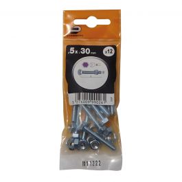 5 X 30 MM HEXAGON HEAD BOLT, NUT, 2 STEEL WASHERS, 12 PIECES