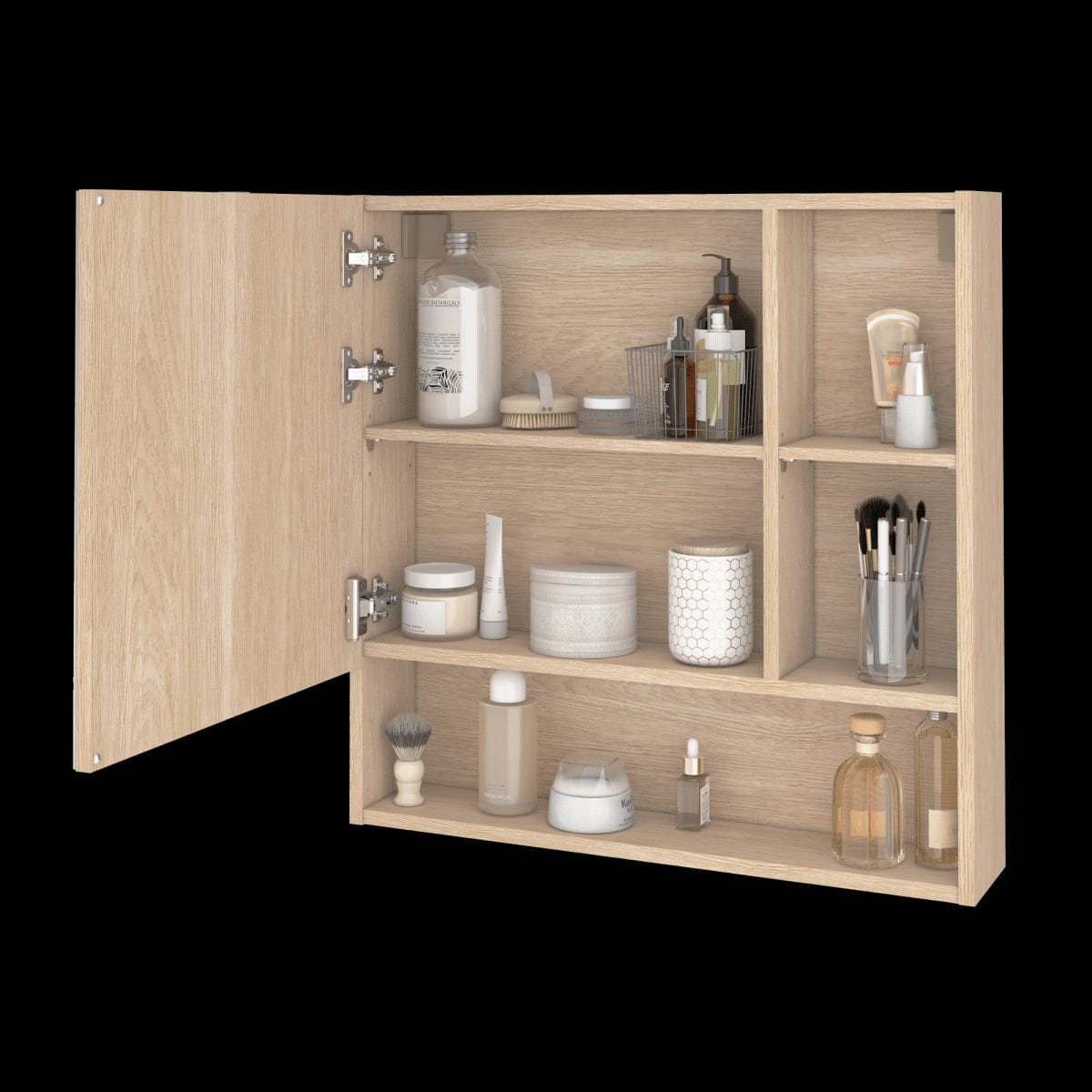 EASY STORAGE MIRROR CM. L70XP16X70H WITH 2 OAK SIDE SHELVES