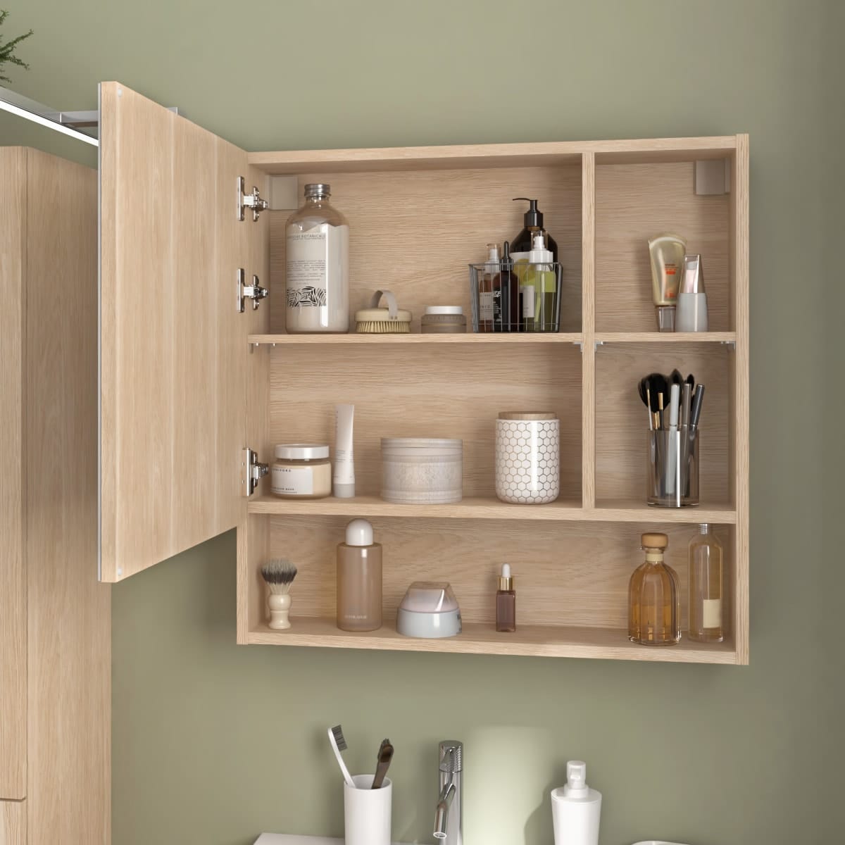 Bricocenter EASY STORAGE MIRROR CM. L70XP16X70H WITH 2 OAK SIDE SHELVES