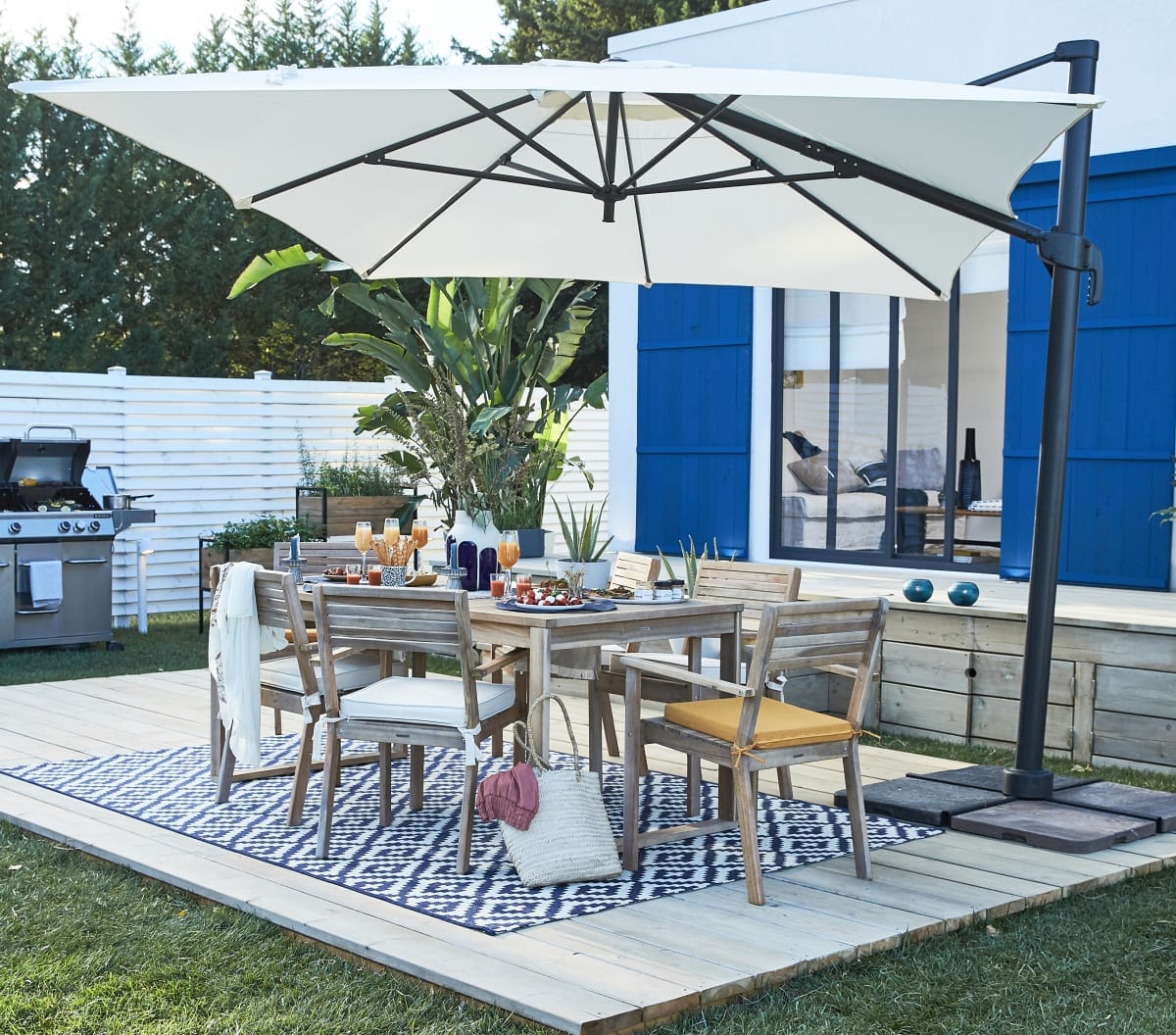 Bricocenter AURA NATERIAL - Steel and aluminum umbrella with white polyester tarp 2.9X3.9 M