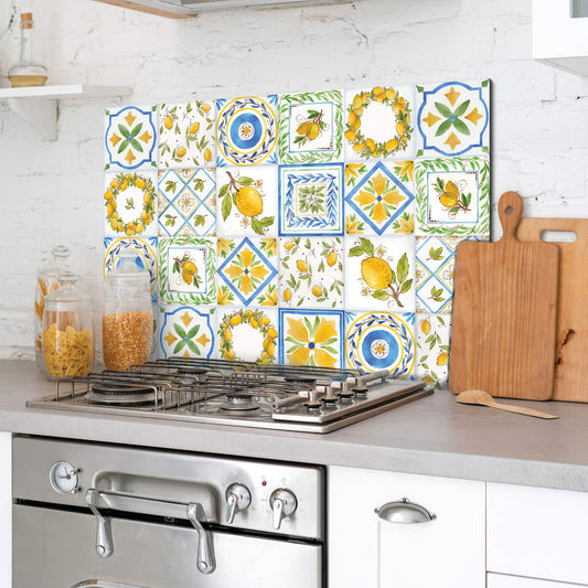 Lemon-coloured metal splashback, w48xh