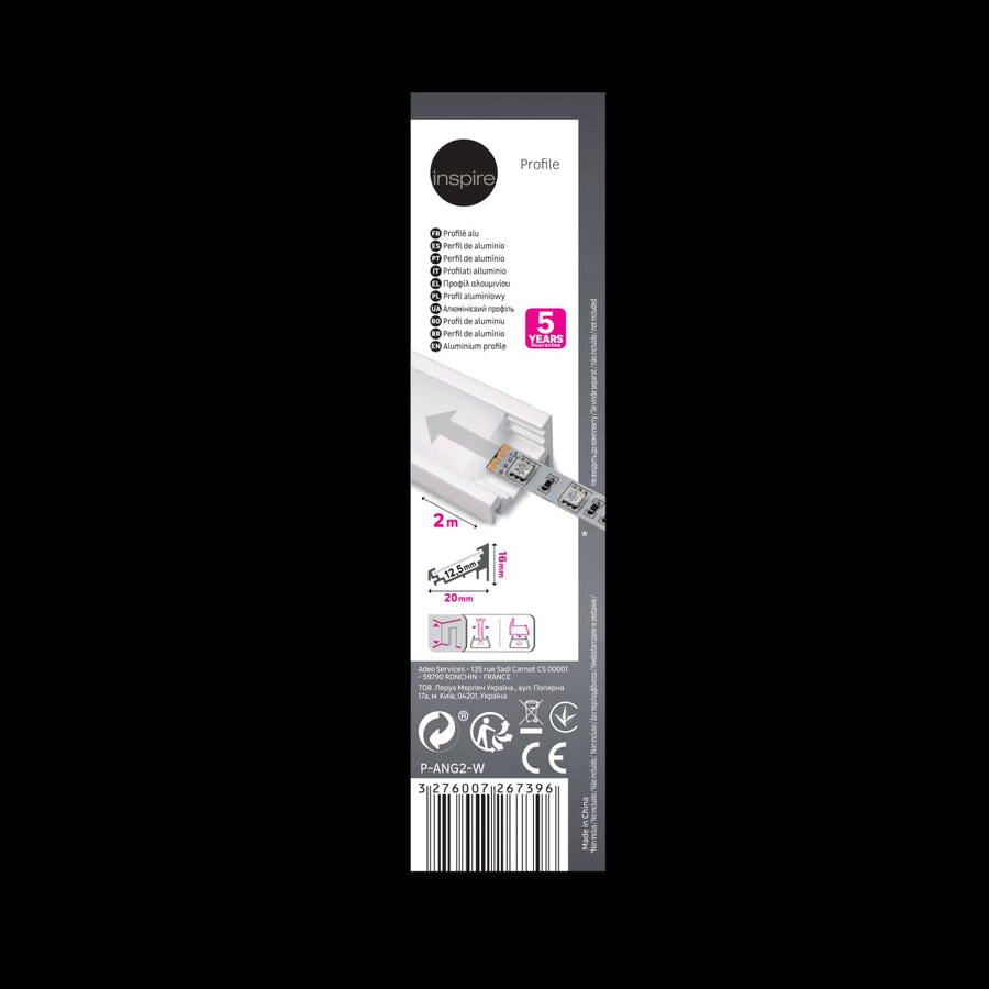 Bricocenter ANGLE PROFILE FOR LED STRIPS 2M ALUMINIUM WHITE