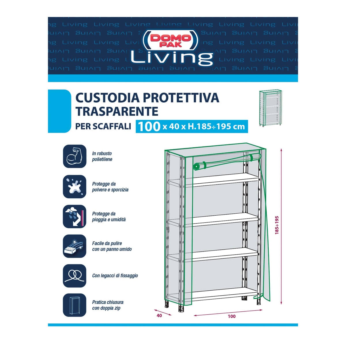 Bricocenter CUSTODIA PER SCAFFALE L100xP40xH185CM IN PLASTICA TRASPARENTE