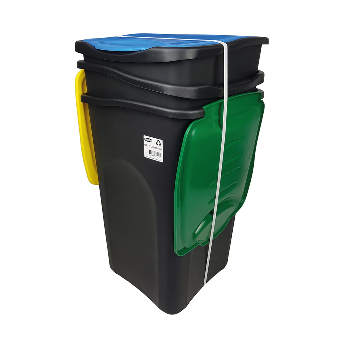 Bricocenter SET OF 3 ECOGREEN DUSTBINS BLACK/COLOURED LID