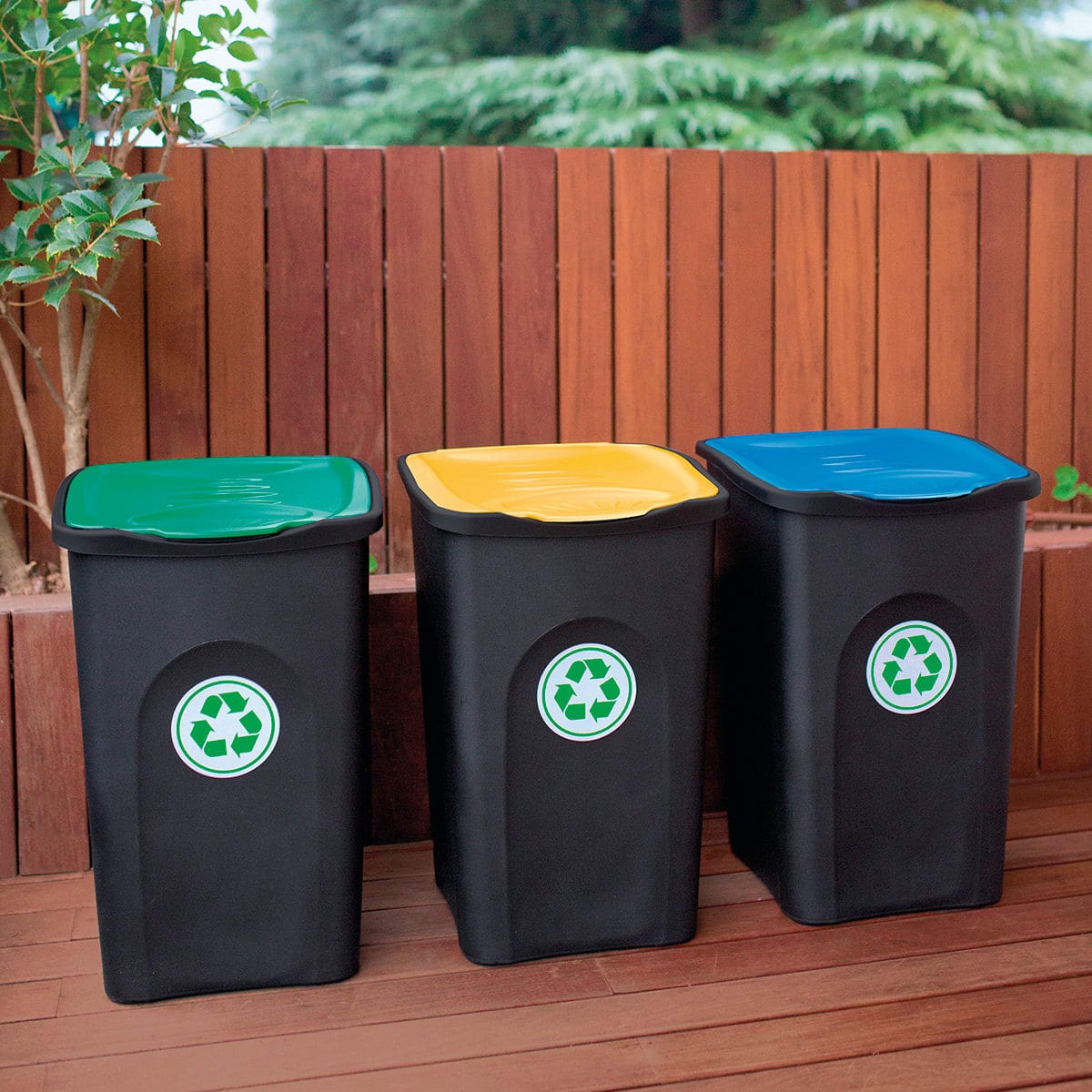 Bricocenter SET OF 3 ECOGREEN DUSTBINS BLACK/COLOURED LID