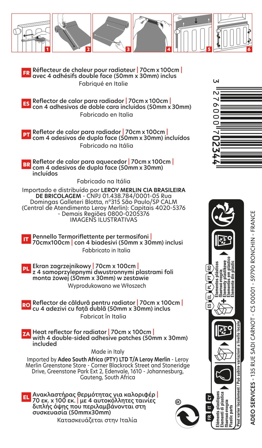 Bricocenter SET 3TERMORIFLECTORS FOR THERMOSPHONES CM.100x70 AXTON