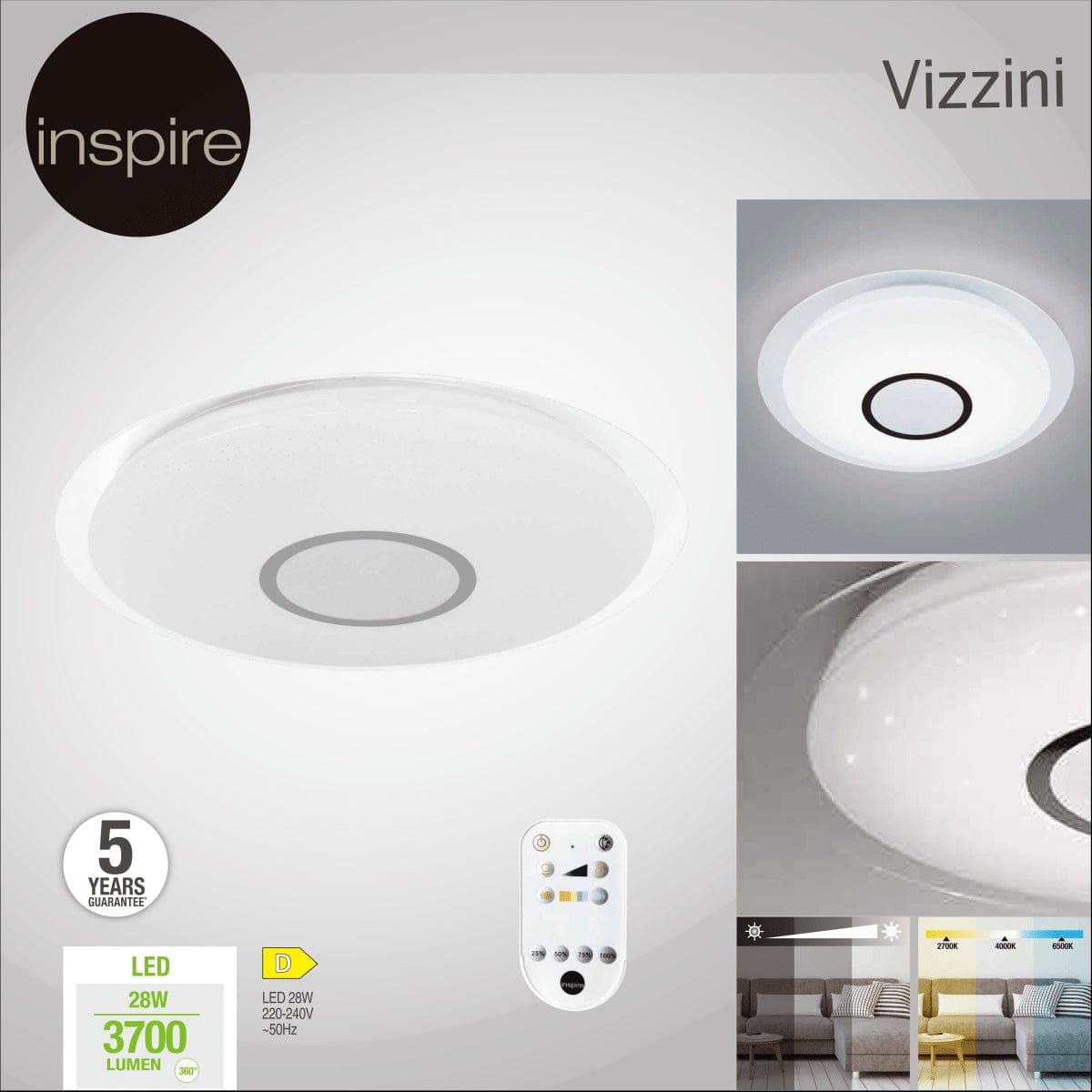 Bricocenter VIZZINI CEILING LIGHT WHITE D56 LED 40W CCT DIMMABLE