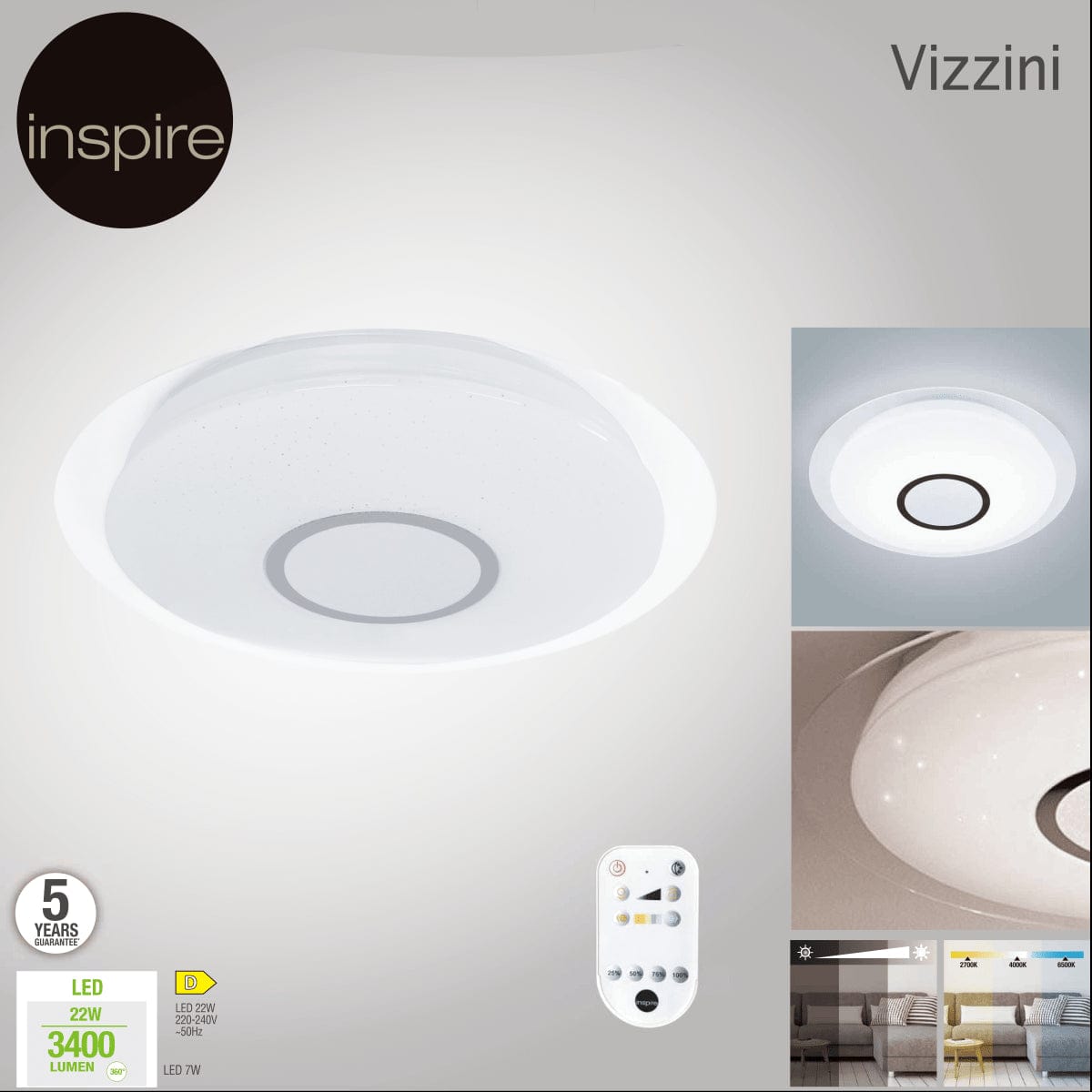 Bricocenter VIZZINI CEILING LIGHT WHITE D40 LED 25W CCT DIMMABLE