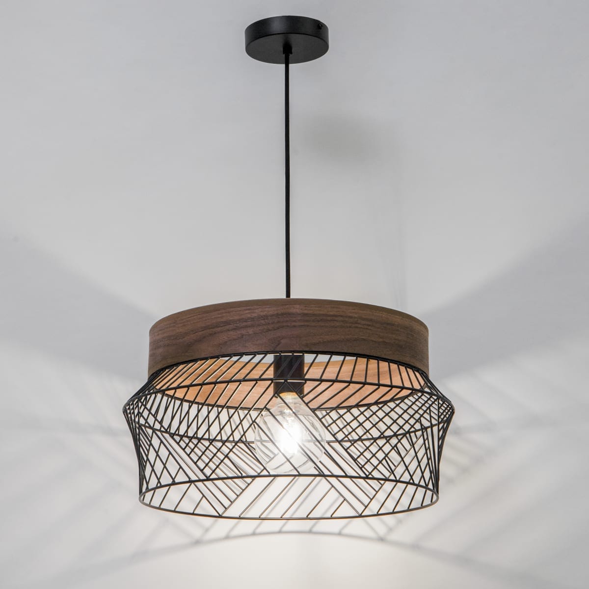 KANEL CHANDELIER WOOD AND METAL BLACK D45CM E27=46W