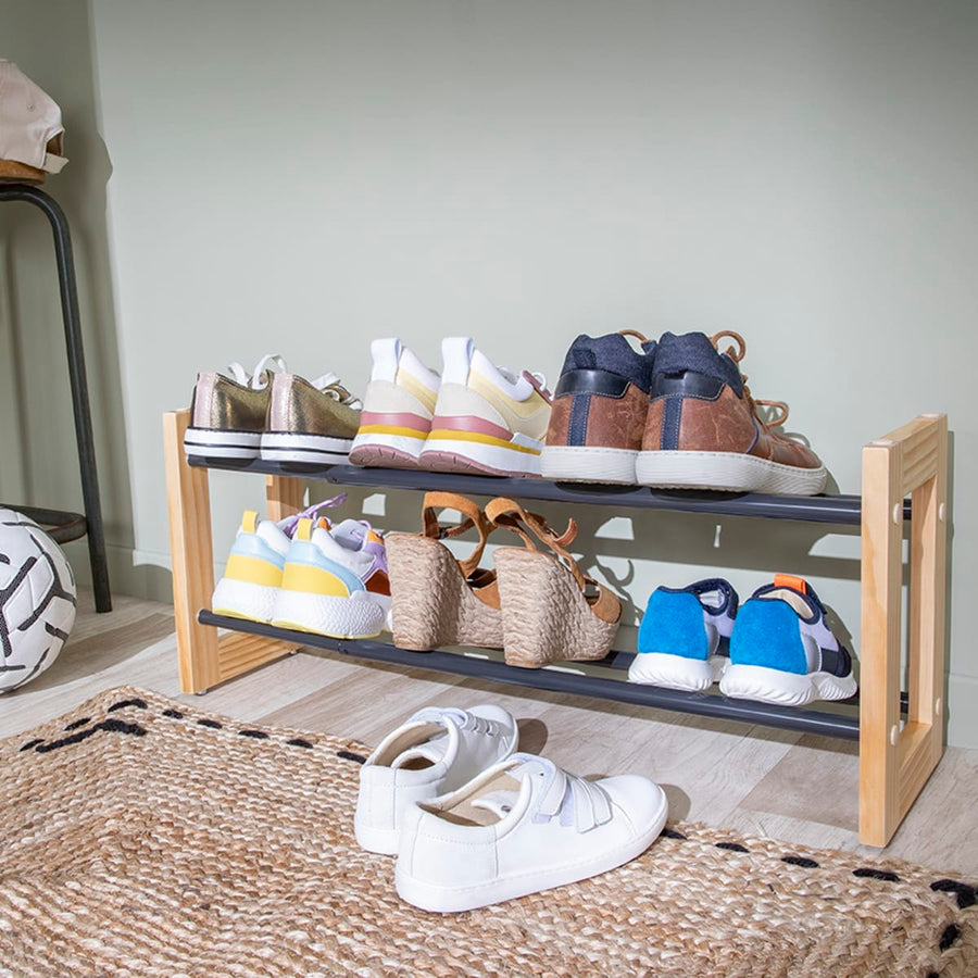 Bricocenter FLACKY EXTENDABLE AND STACKABLE WOODEN METAL SHOE SHELF SPACEO