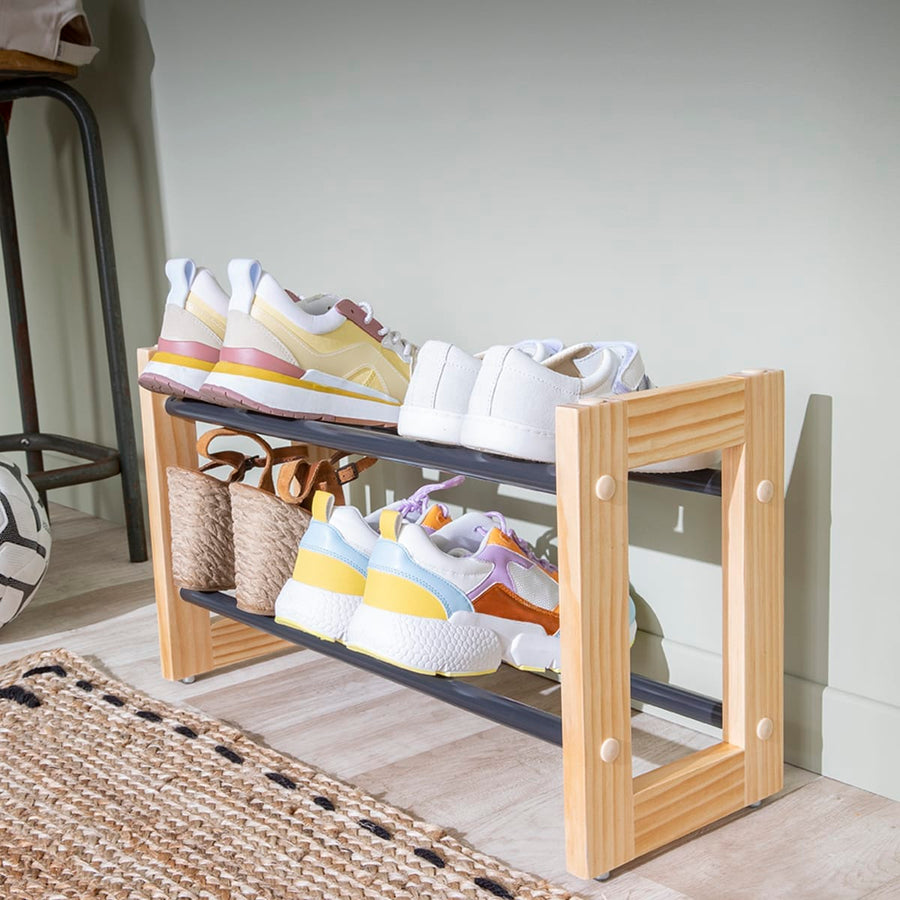Bricocenter FLACKY EXTENDABLE AND STACKABLE WOODEN METAL SHOE SHELF SPACEO
