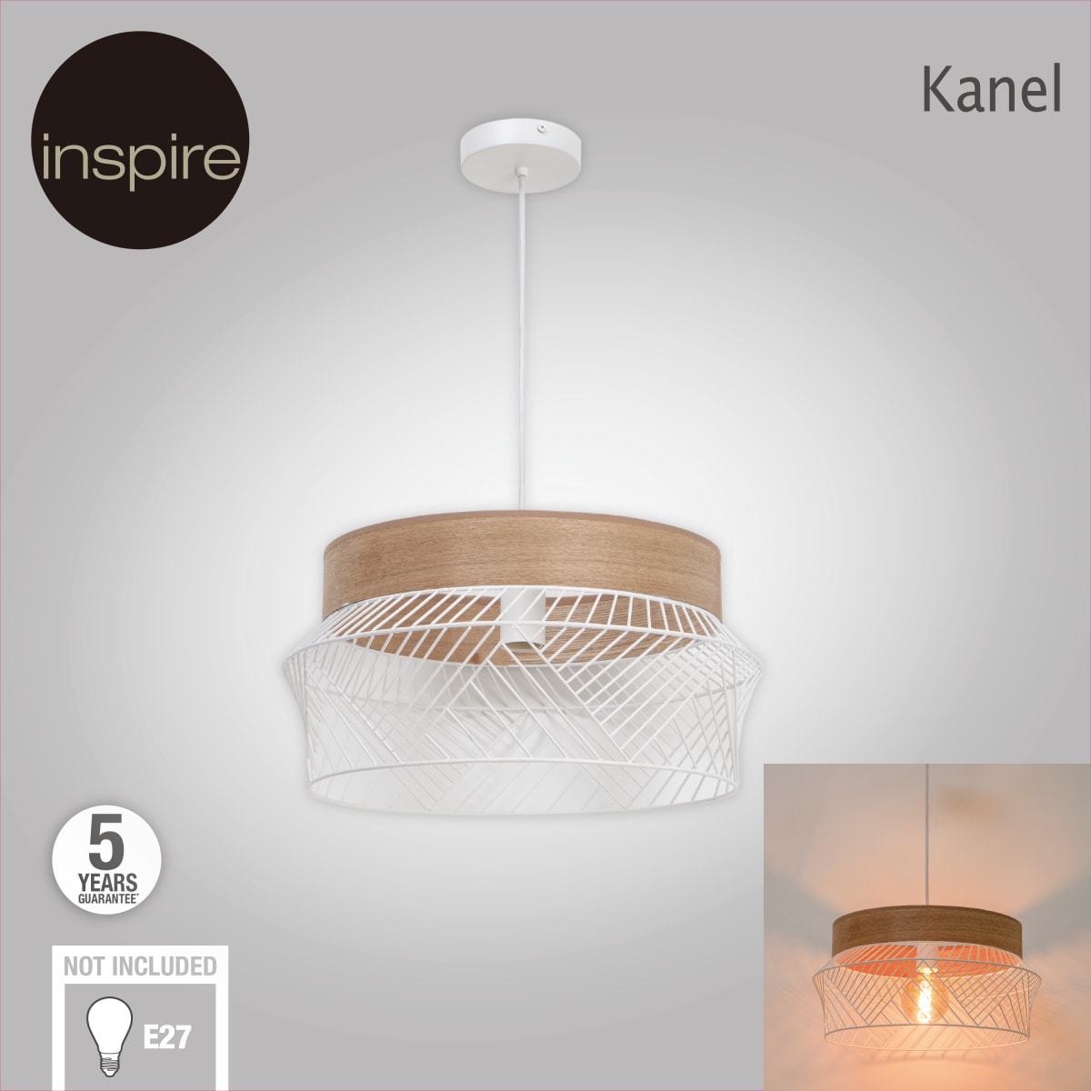 KANEL METAL AND WOOD CHANDELIER WHITE E27=46W