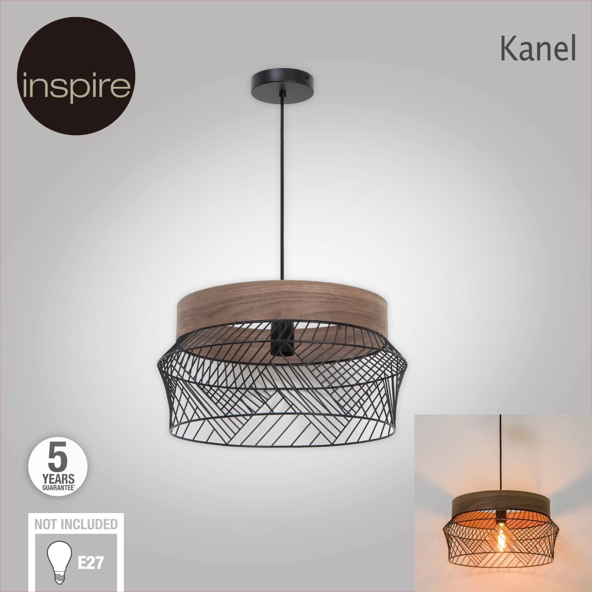 Bricocenter KANEL CHANDELIER WOOD AND METAL BLACK D45CM E27=46W