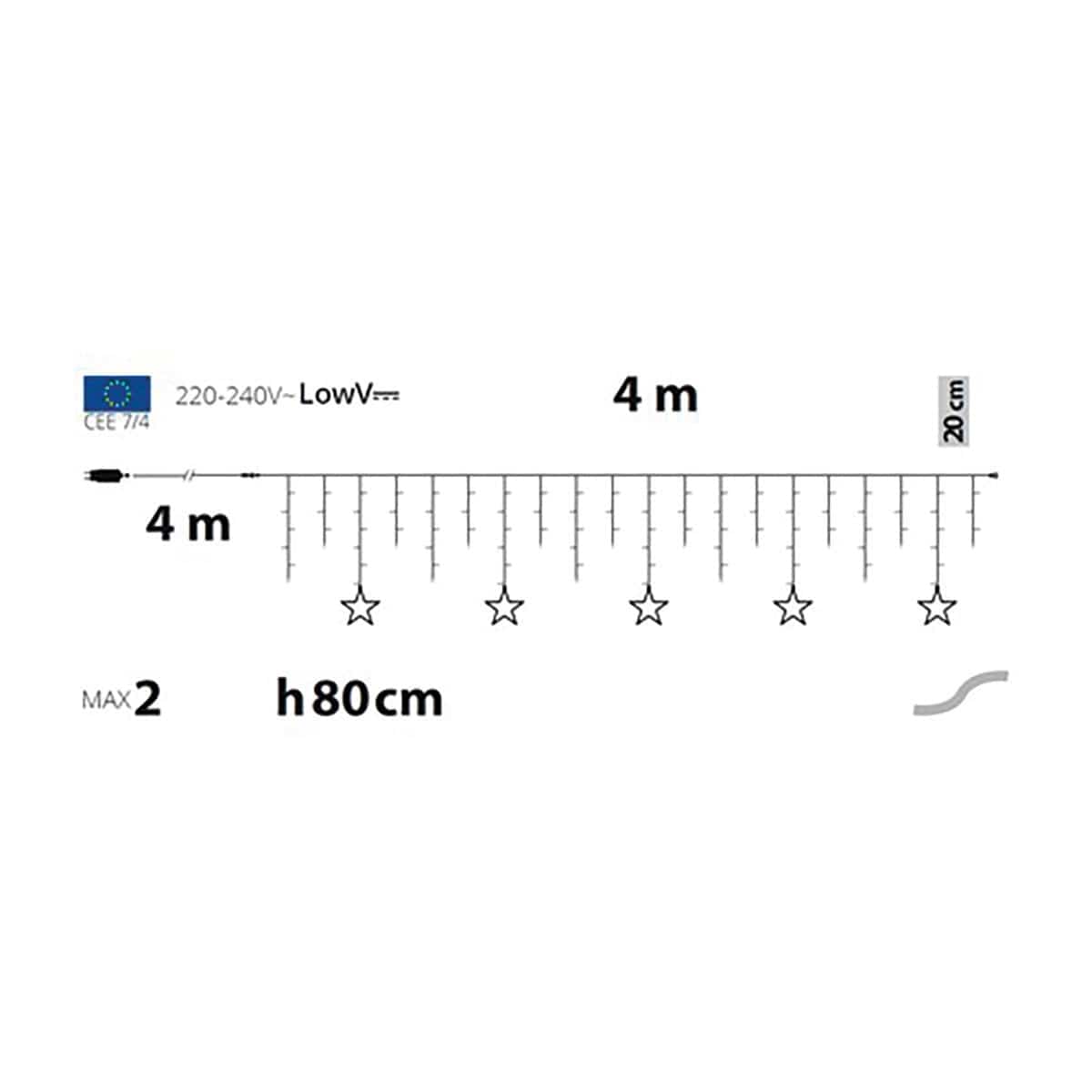 Bricocenter 5 star light curtain 150 led warm light 400xh80 cm indoor and outdoor use