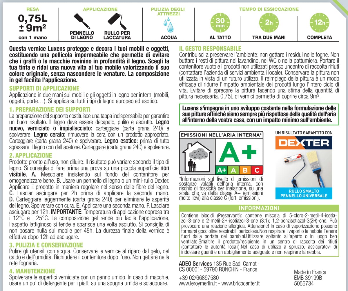 Bricocenter BRUSHED MAHOGANY WOOD VARNISH 0.75 L LUXENS