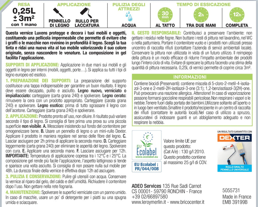 Bricocenter BRUSHED MAHOGANY WOOD VARNISH 0.25 L LUXENS