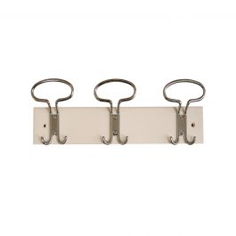 WHITE LACQUERED WOOD 3 CHROMED METAL HOOKS L42xH7 CM