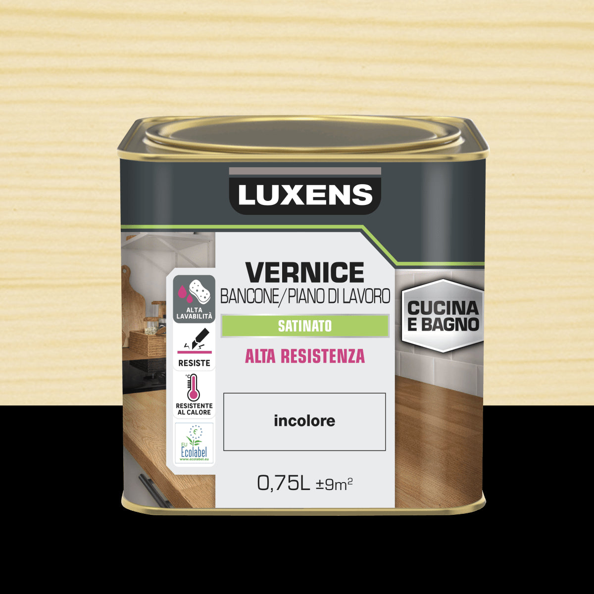 KITCHEN AND BATHROOM FLOOR PAINT COLOURLESS SATIN 0.75 L LUXENS