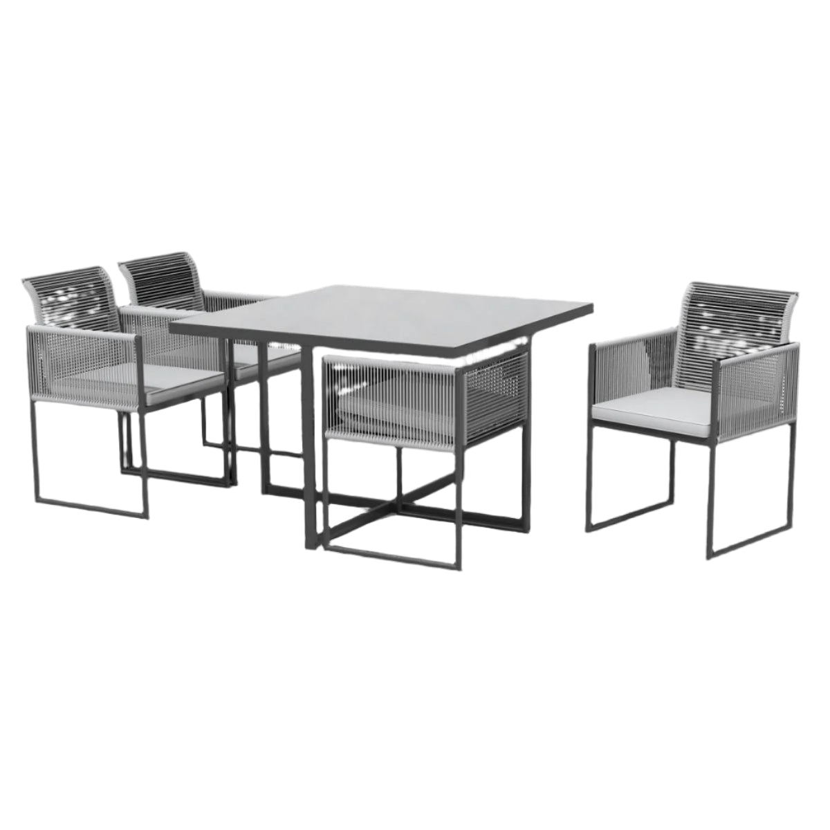 Bricocenter 4 SEATER DINING SET 110X110 TABLE WITH GLASS TOP AND 4 SYNTHETIC WICKER CHAIRS