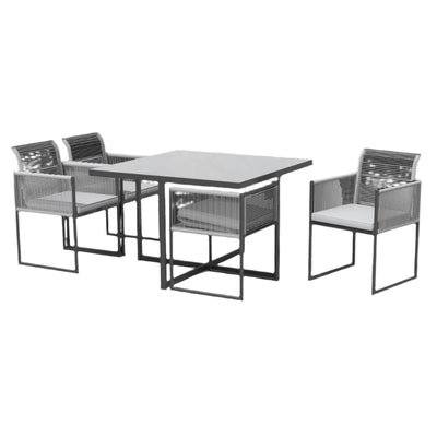 Bricocenter 4 SEATER DINING SET 110X110 TABLE WITH GLASS TOP AND 4 SYNTHETIC WICKER CHAIRS