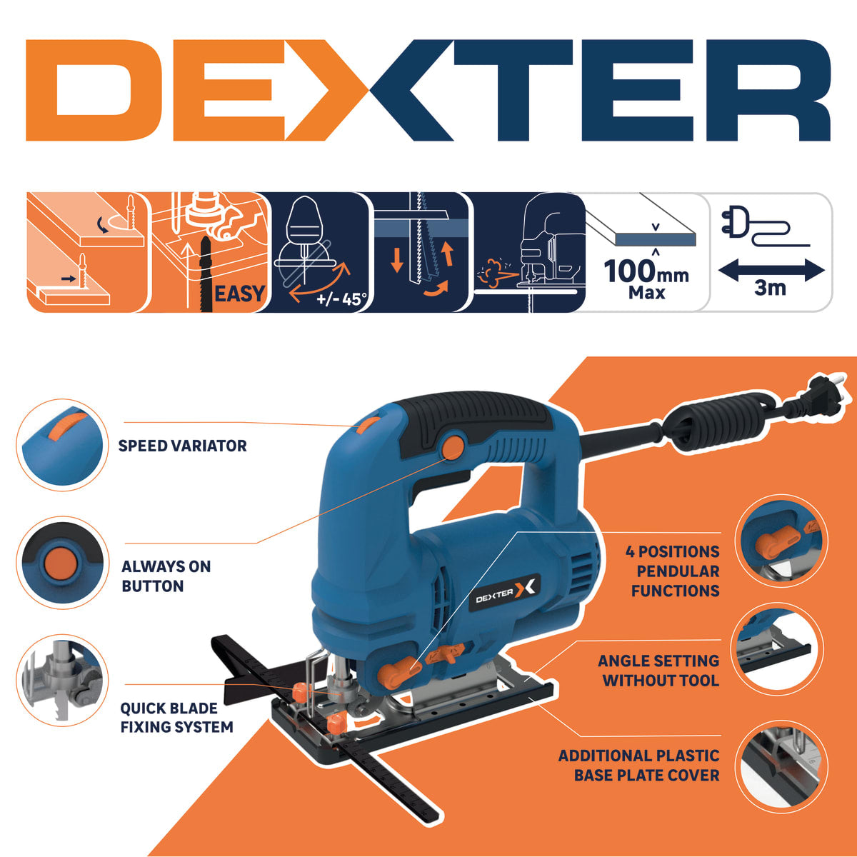 DEXTER JIGSAW 750W MAX. CUTTING HEIGHT WOOD 85MM