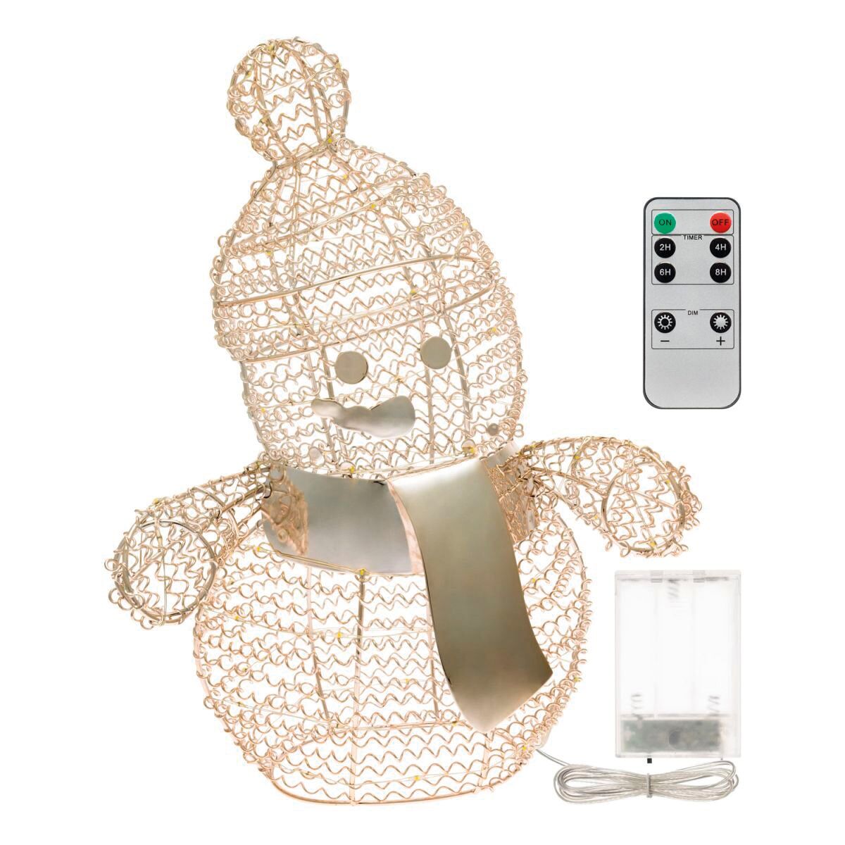 Pupazzo di neve h33cm in metallo color champagne 80 microled bianco caldo d1,5mm