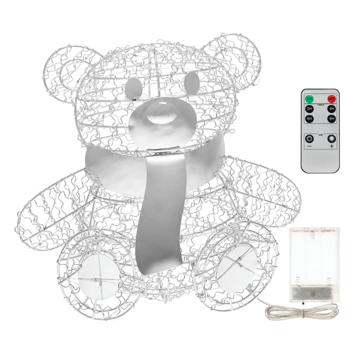 Orsetto seduto filo metallico silver h 27.5cm 80 microled bianco caldo uso interno