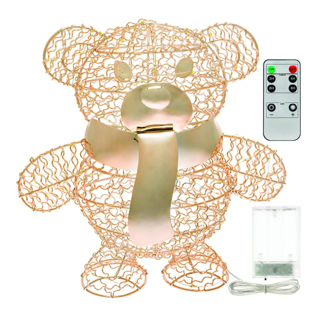 Orsetto teddy h27cm metallo color champagne 80 microled bianco caldo d1,5mm