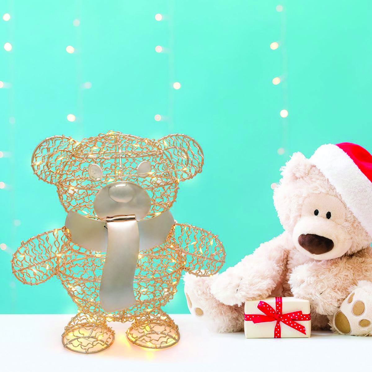 Orsetto teddy h27cm metallo color champagne 80 microled bianco caldo d1,5mm