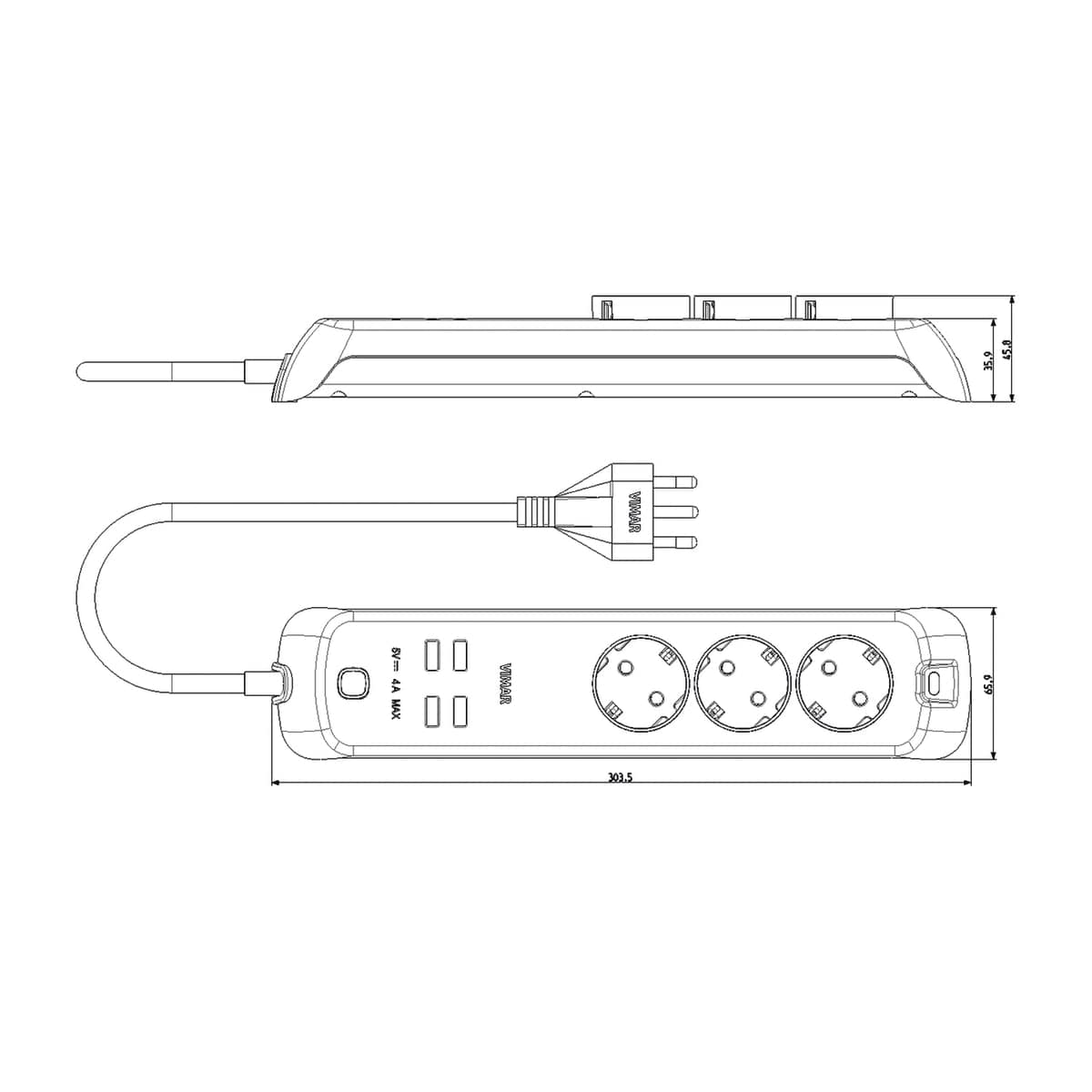 Bricocenter MULTIPLE MOBILE SOCKET 2P+E 16 A 250w white