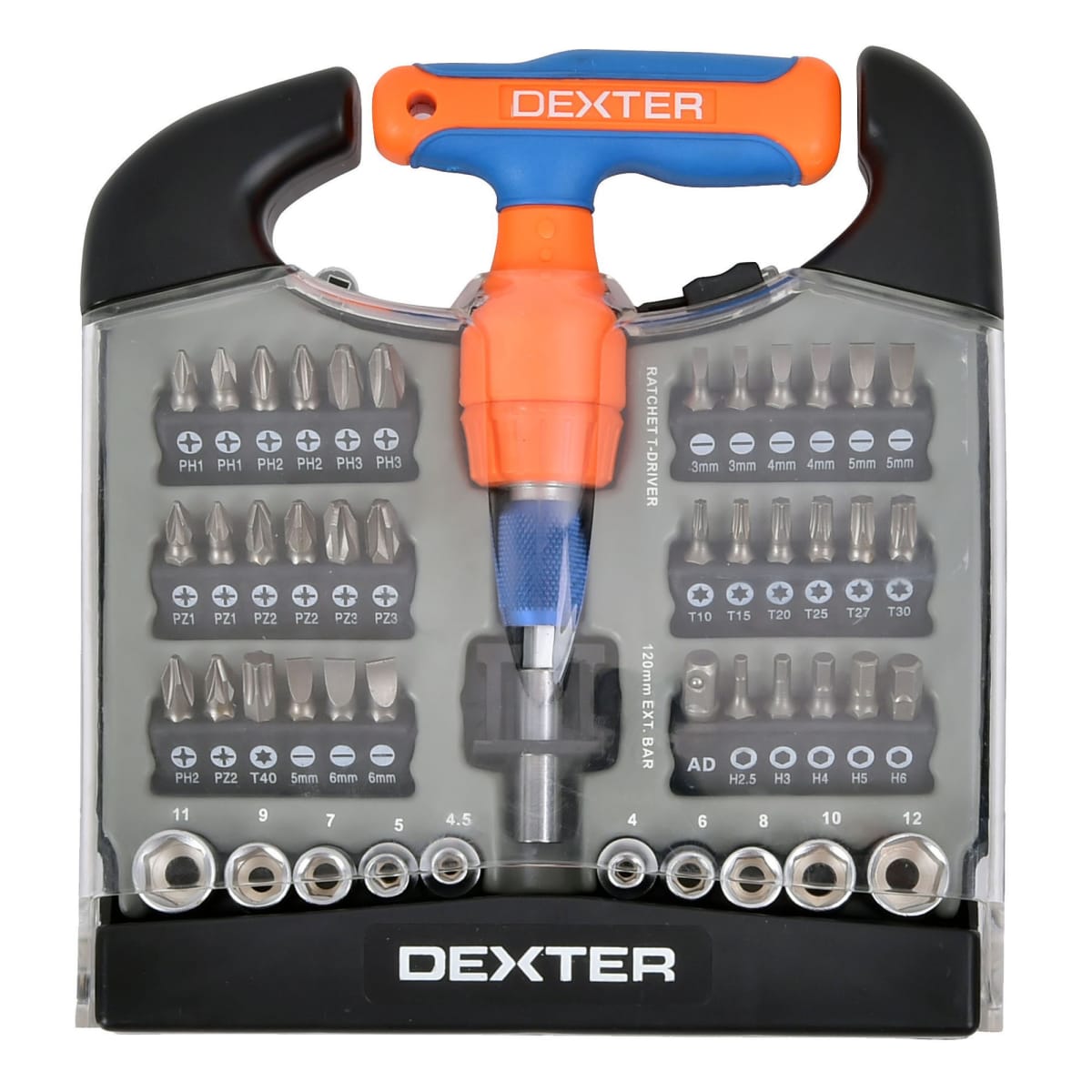 DEXTER T-SCREWDRIVER WITH BITS AND SOCKETS 48 PIECES