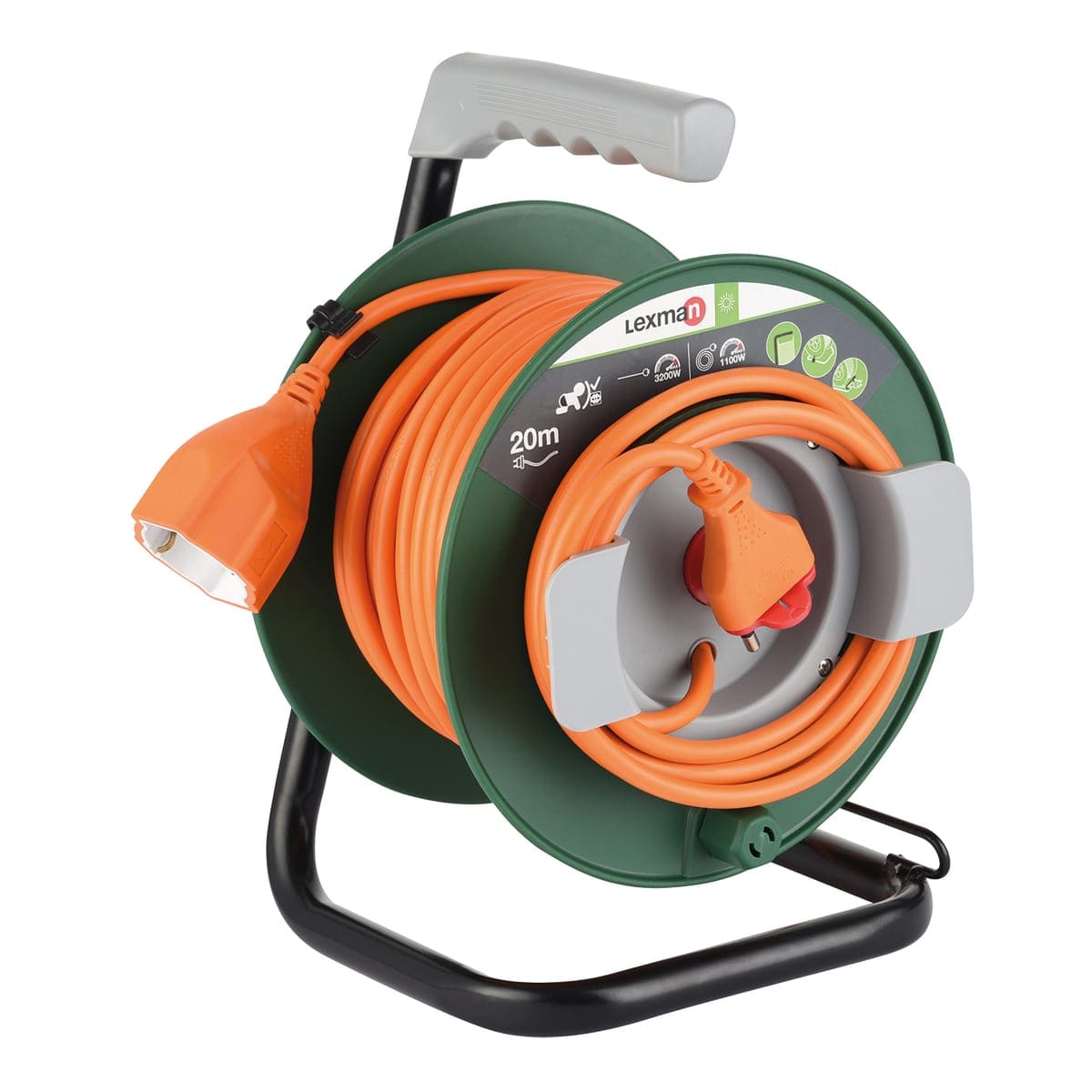 GARDEN CABLE REEL 20MT 16A PLUG 1 UNIVERSAL SOCKET WITH CIRCUIT BREAKER