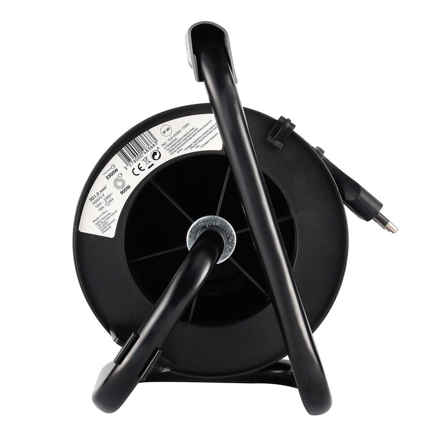 Bricocenter 15MT CABLE REEL 16A PLUG 4 UNIVERSAL SOCKETS WITH THERMAL CIRCUIT BREAKER BLACK