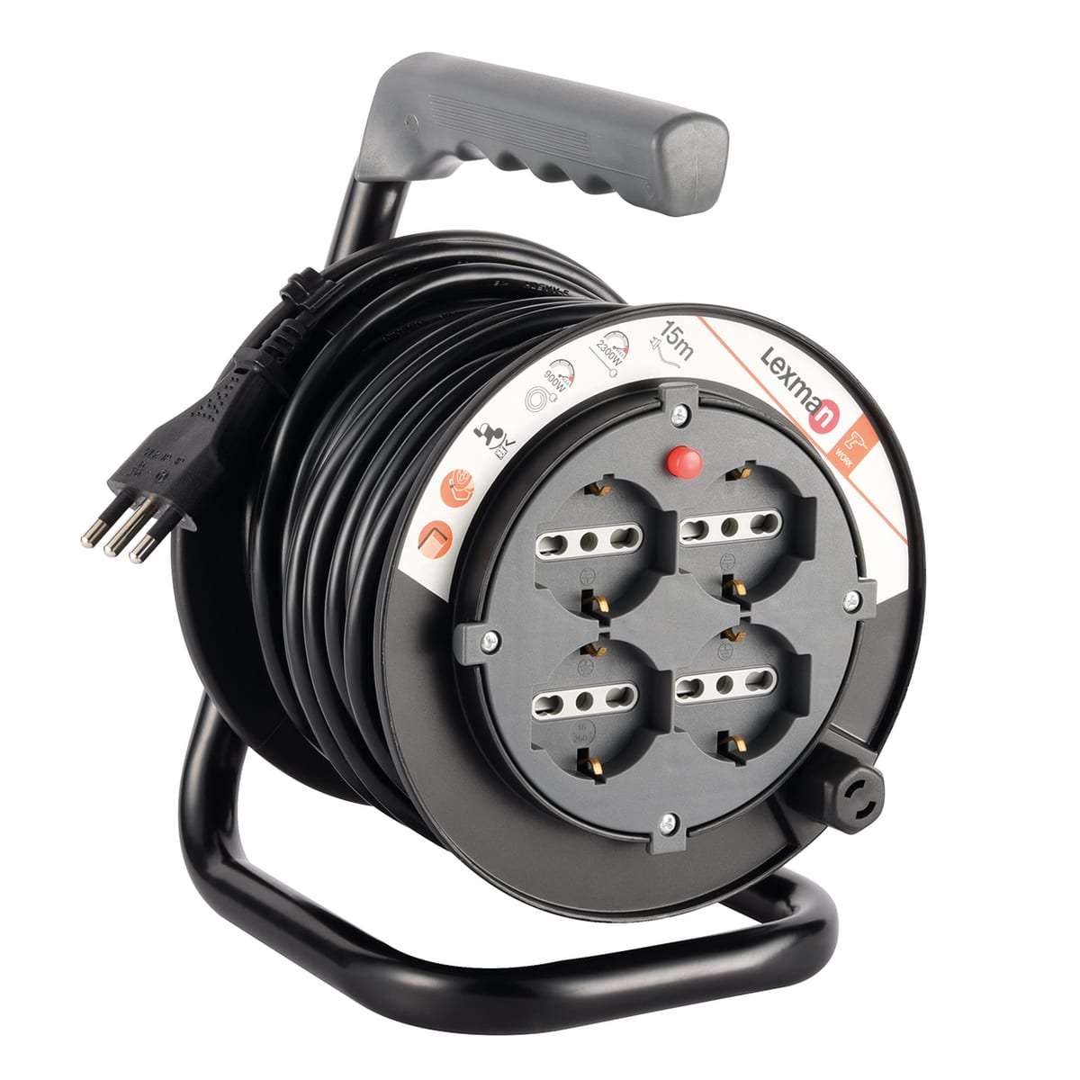 15MT CABLE REEL 16A PLUG 4 UNIVERSAL SOCKETS WITH THERMAL CIRCUIT BREAKER BLACK - best price from Maltashopper.com BR420230820