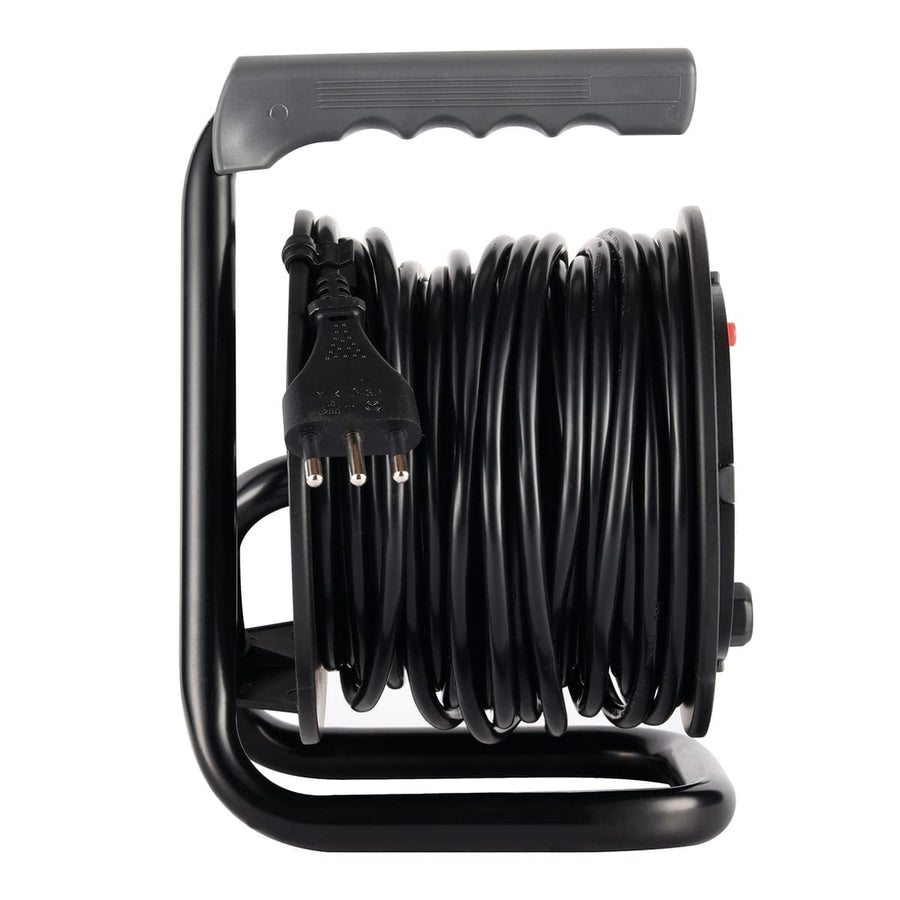 Bricocenter 15MT CABLE REEL 16A PLUG 4 UNIVERSAL SOCKETS WITH THERMAL CIRCUIT BREAKER BLACK