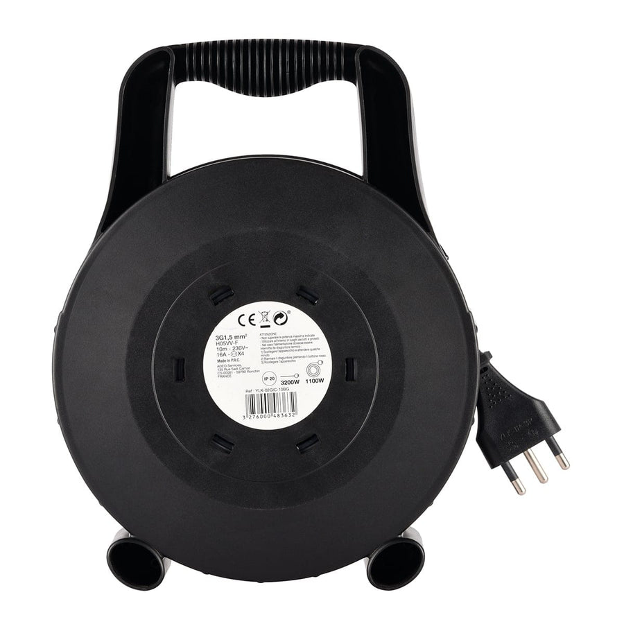 Bricocenter CABLE REEL 10MT PLUG 16A 4 UNIVERSAL SOCKETS WITH THERMAL CIRCUIT BREAKER