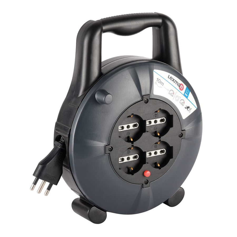 Bricocenter CABLE REEL 10MT PLUG 16A 4 UNIVERSAL SOCKETS WITH THERMAL CIRCUIT BREAKER