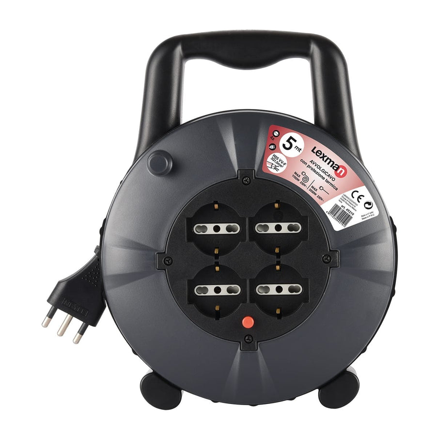 Bricocenter CABLE REEL 5MT PLUG 16A 4 UNIVERSAL SOCKETS WITH THERMAL CIRCUIT BREAKER